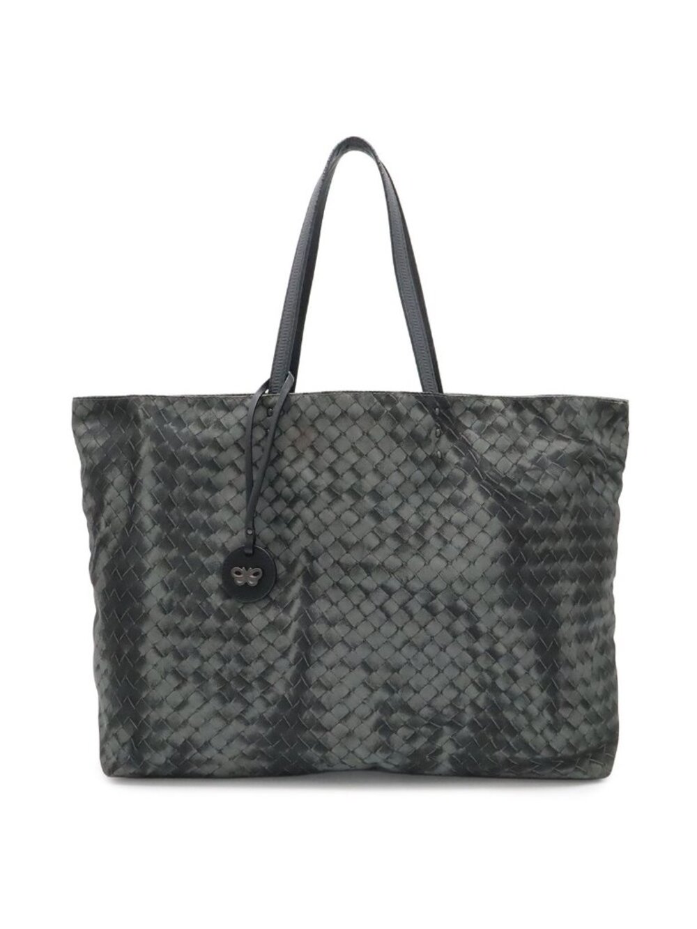 Bottega Veneta Intreccio Illusion Tote Shoulder Bag Nylon Leather Gray Charm